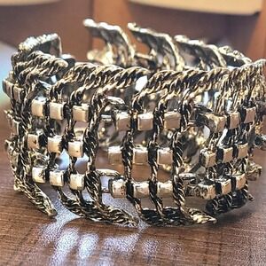 Vintage Style Wide Cuff Bracelet Braided Rope Weave Silver Tone Fashion‎ Jewelry